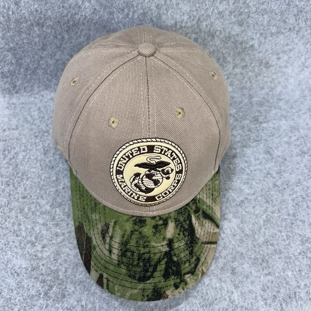 Grunt Apparel US Marine Corps Hat Camo Bill‎ Strapback Tan Cap